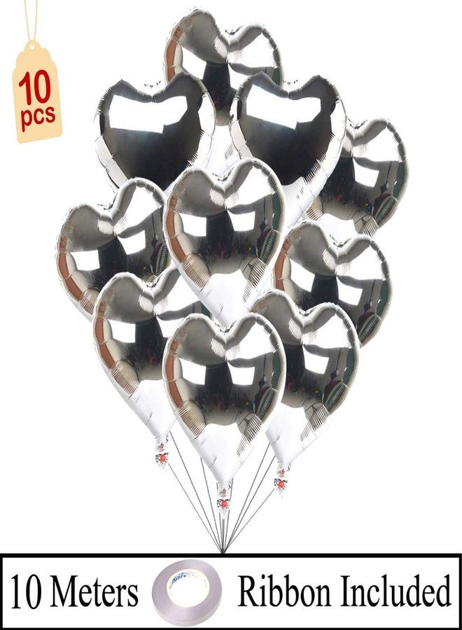 AMFIN® (Pack of 10) 18 Inch Silver Heart Shaped Balloons/Heart shape balloons for decoration - Silver - Image 2